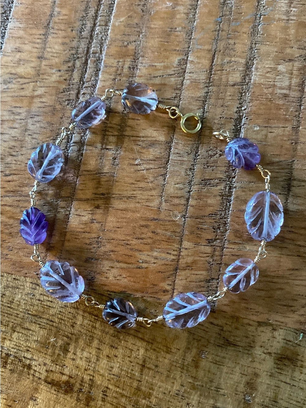 Carved Amethyst Leaf Bracelet